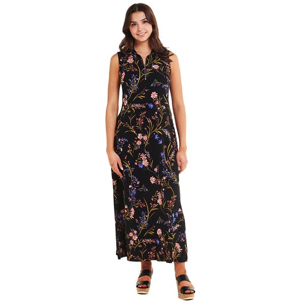 Womens MSK Sleeveless Floral Half Zip Neck Midi Dress - image 