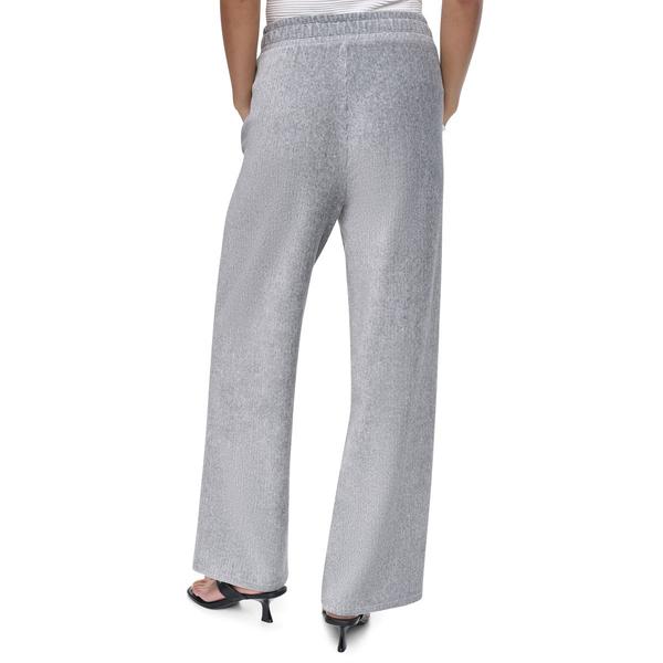Womens DKNY Solid Pull On Lurex Velvet Wide Leg Pants