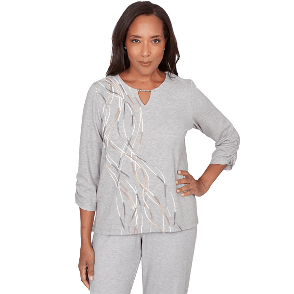 Womens Alfred Dunner Comfort & Joy Metallic Swirl Embroidered Sp
