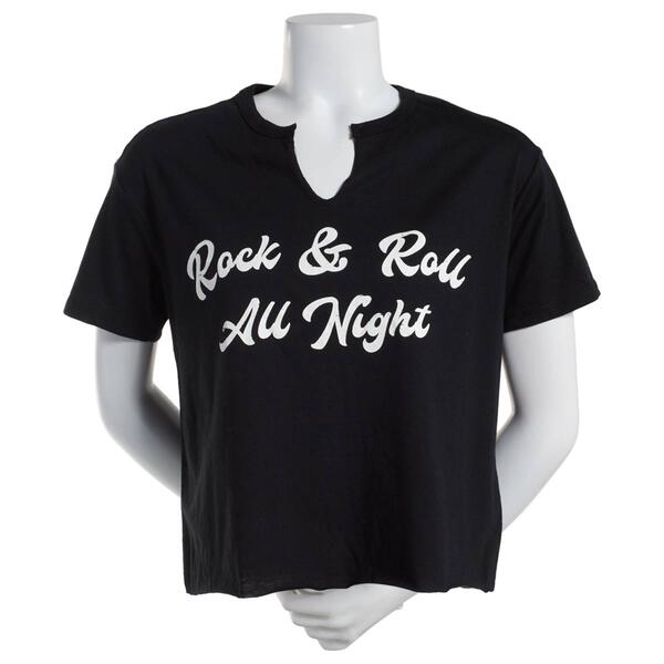 Juniors No Comment Rock & Roll Club Notch Neck Graphic Tee - image 