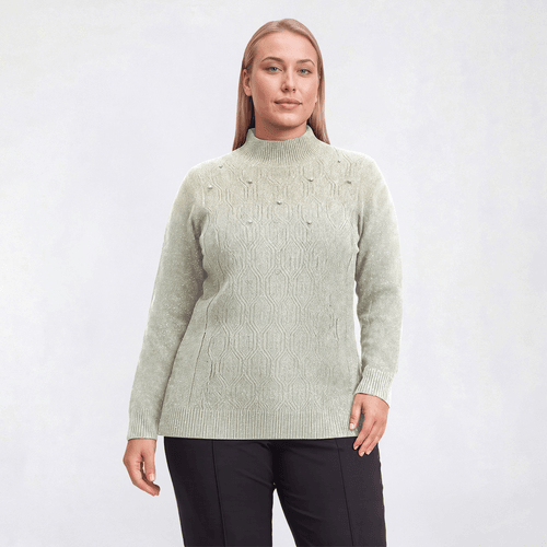 Plus Size Napa Valley Long Sleeve Lurex Pearl Mock Neck Sweater
