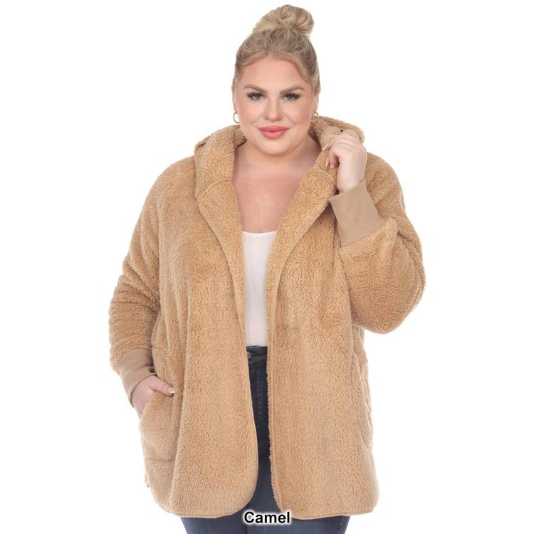 Plus Size White Mark Plush Hooded Cardigan With Pockets