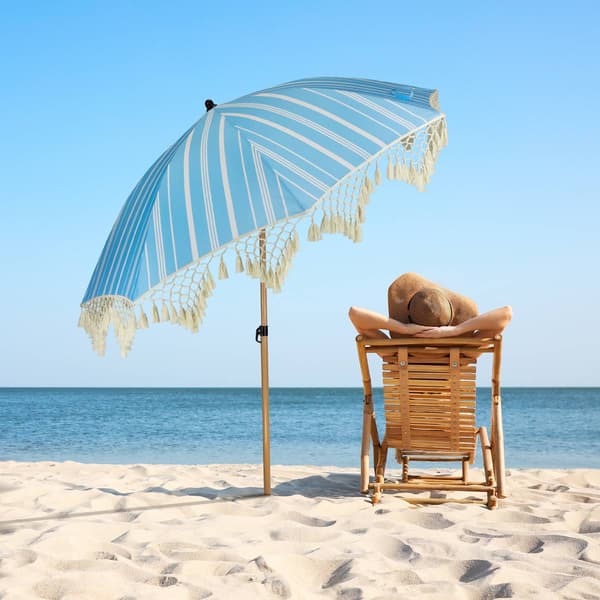 Northlight Seasonal 6.5ft. Striped Outdoor Tilt Blue Umbrella