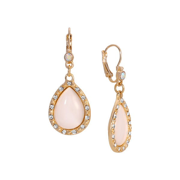 1928 14kt. Gold-Tone White  Moonstone & Crystal Drop Earrings