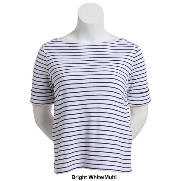 Petite Hasting & Smith Elbow Sleeve Stripe Boat Neck Tee