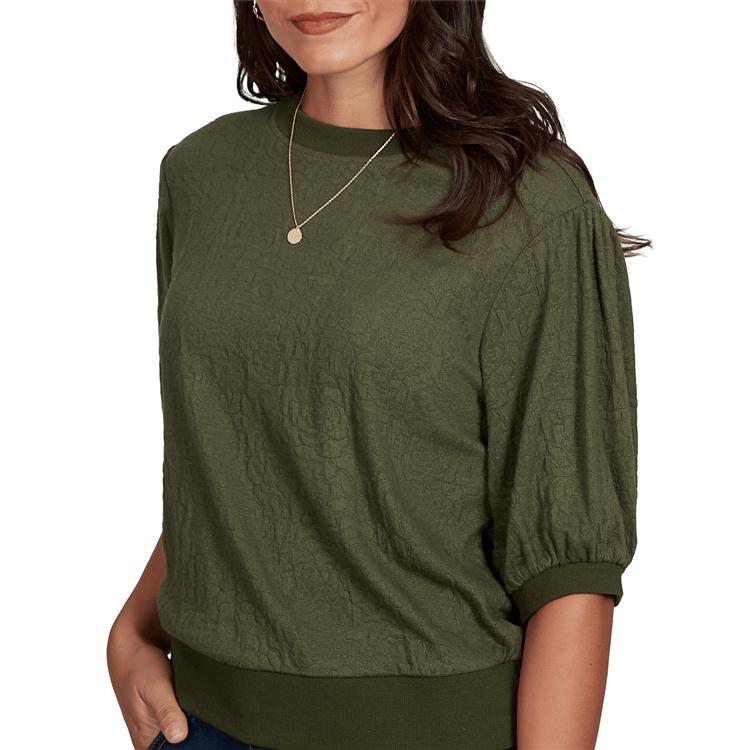 Womens Ruby Rd. Romance On The Ranch Textured Rosette Sweater