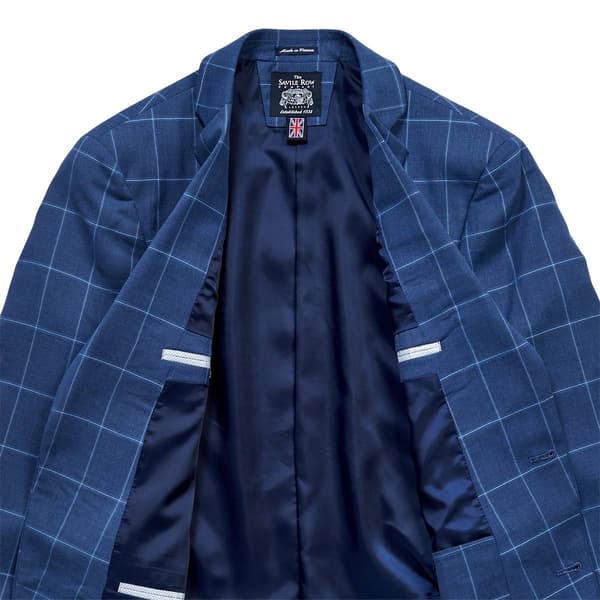 Mens Savile Row Plaid Suit Jacket - Dark Blue