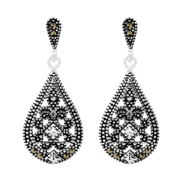 Marsala Silver Plated Marcasite Earrings - image 