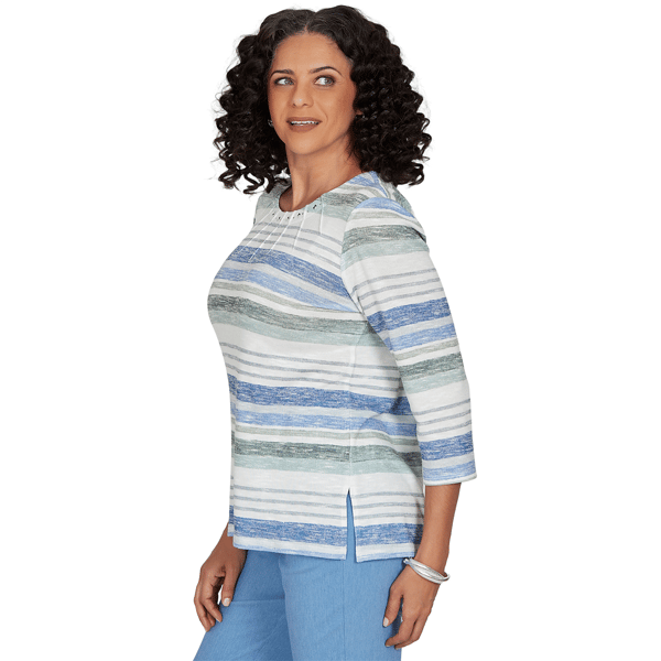 Petite Alfred Dunner Provence 3/4 Sleeve Bayadere Stripe Blouse