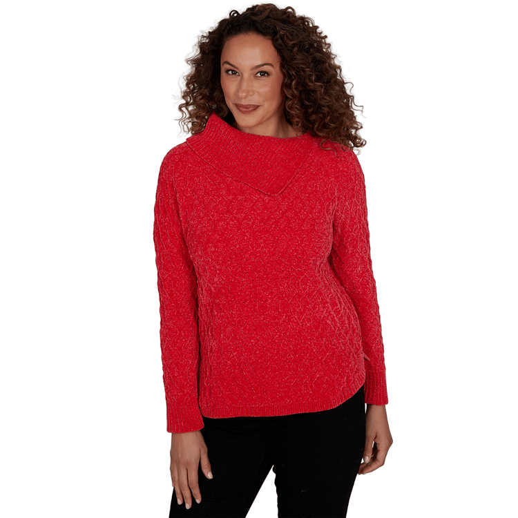Petite Hearts of Palm Wrapped in Rubies Cable Knit Sweater