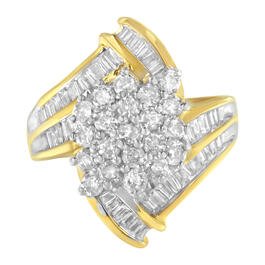 Loveblooms&#8482; Yellow Gold Round & Baguette Diamond Swirl Ring