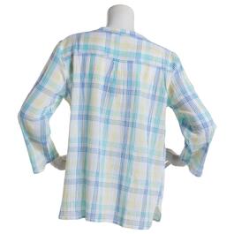 Petite Hasting & Smith 3/4 Sleeve 3 Button Plaid Henley