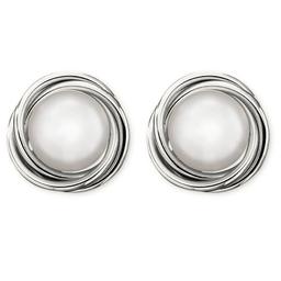 Sterling Silver Pearl Love Knot Stud Earrings