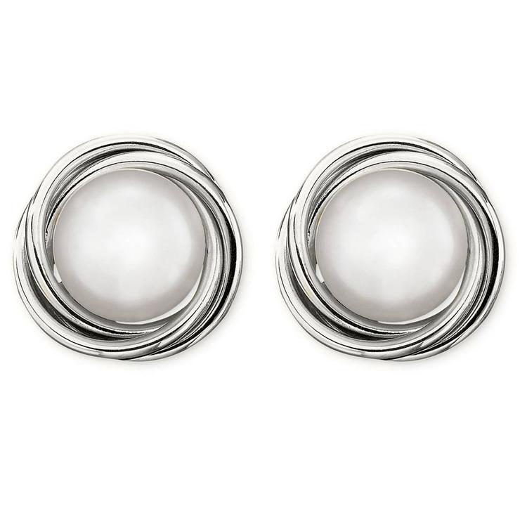 Sterling Silver Pearl Love Knot Stud Earrings