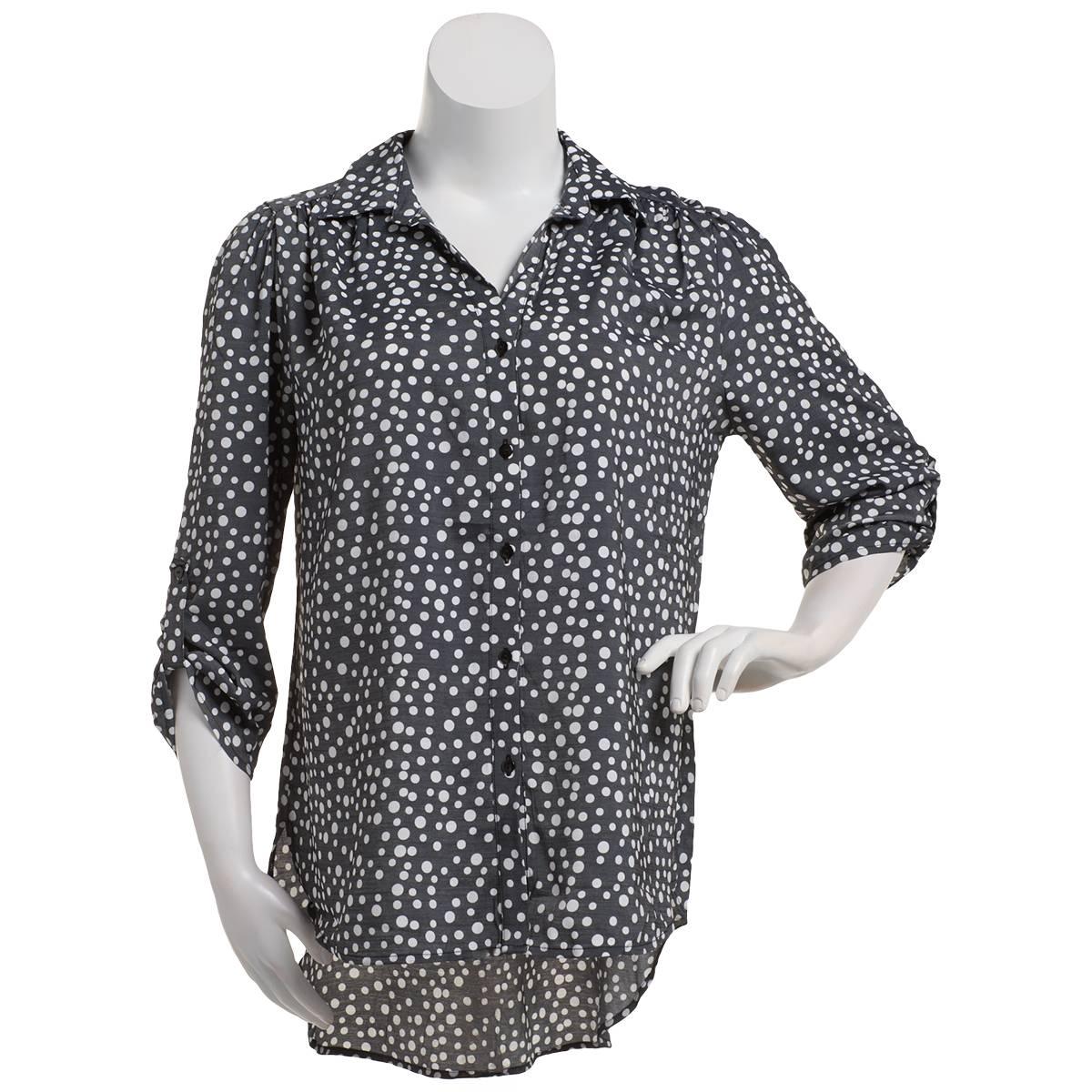 Plus Size NY Collection Dot Button Front High Low Blouse