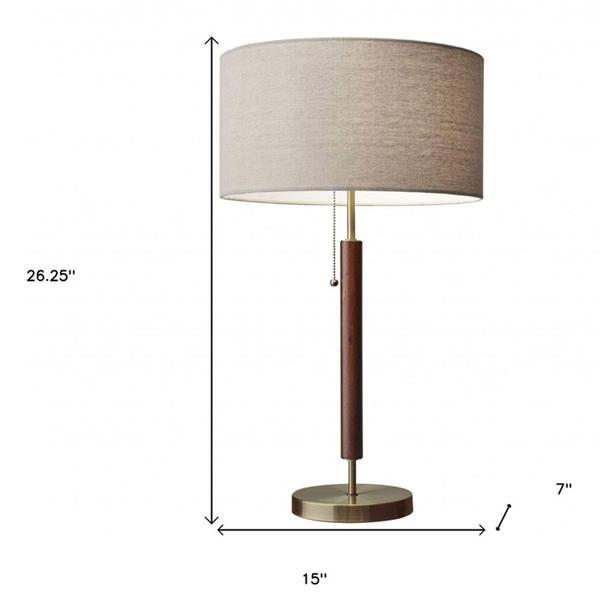 HomeRoots 26in. Antiqued Brass Solid Wood Table Lamp