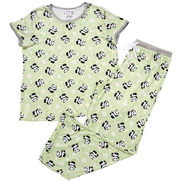 Juniors Pillow Talk Short Sleeve Daisy Panda Pajama Set - image 