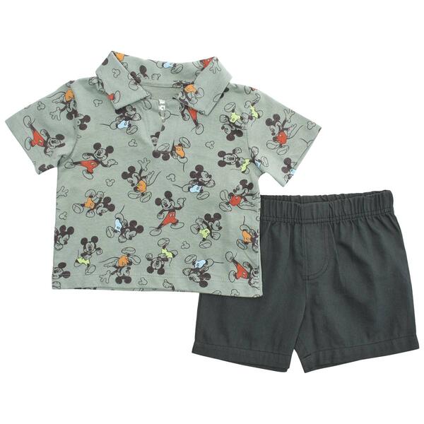 Baby Boy &#40;12-18M&#41; Disney Mickey Polo & Solid Shorts Set - image 