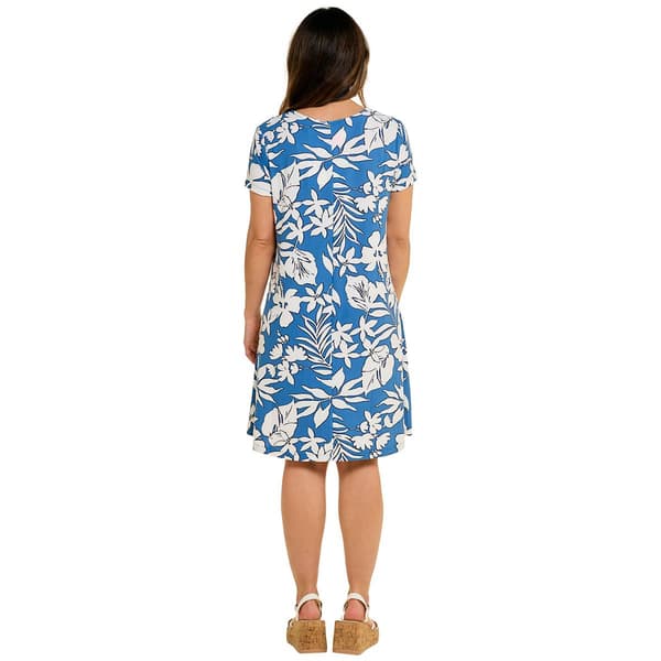 Womens Harlow & Rose Floral Shift Dress-Federal Blue