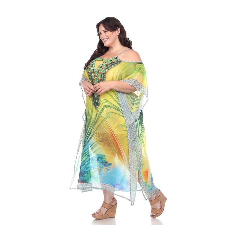 Plus Size White Mark Peacock Caftan Shift Dress