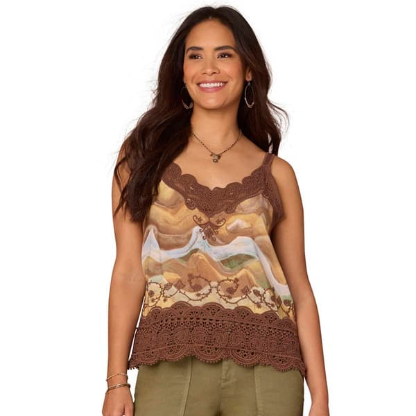 Womens Democracy Scallop Edge Crochet Embroidered Hem Camisole - image 