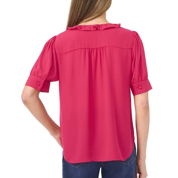 Womens Cece Short Puff Sleeve Ruffle Button Front Blouse