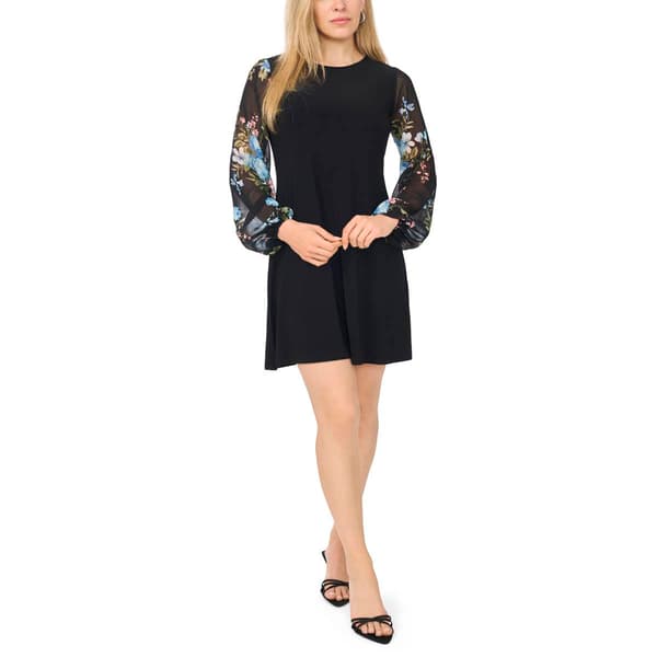 Petite MSK Long Sheer Floral Sleeve A-Line Dress