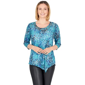 Petite Hearts of Palm Animal Attraction 3/4 Sleeve Tunic Blouse - Boscov's