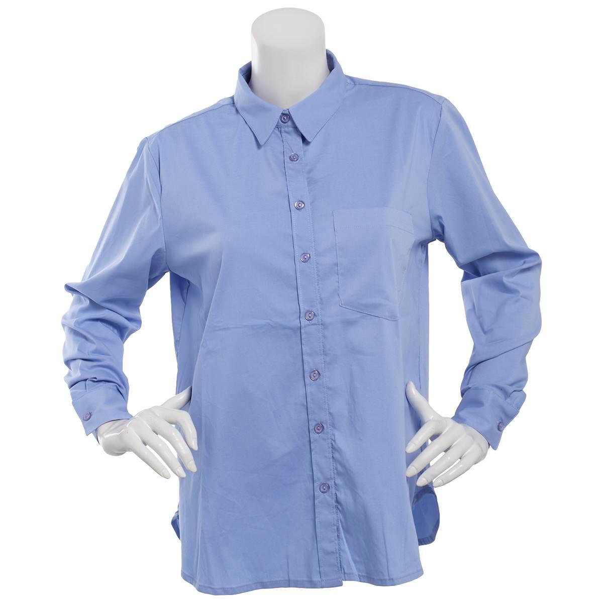 Womens NY Collection Roll Tab Solid Casual Button Down Top