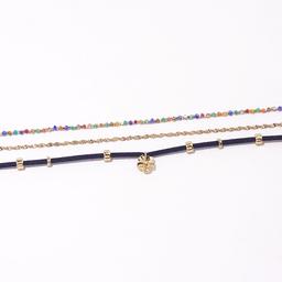 Ashley Shiny Gold-Tone 3pc. Chain & Black Cord Flower Bead Anklet