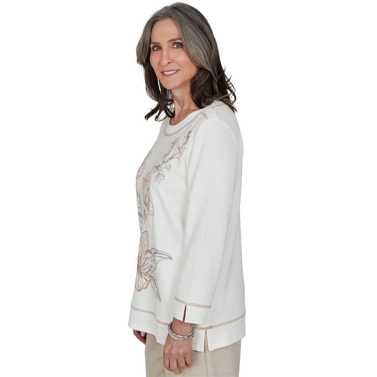 Petite Alfred Dunner Luxe Be A Lady Floral Embroidery Blouse