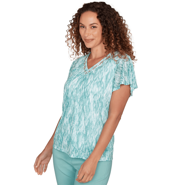 Womens Heart''s of Palm Fresh Start V Neck Flutter Sleeve Blouse
