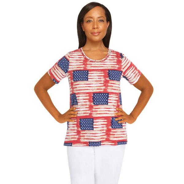 Womens Alfred Dunner Land Of The Free Flag Print Tee - image 