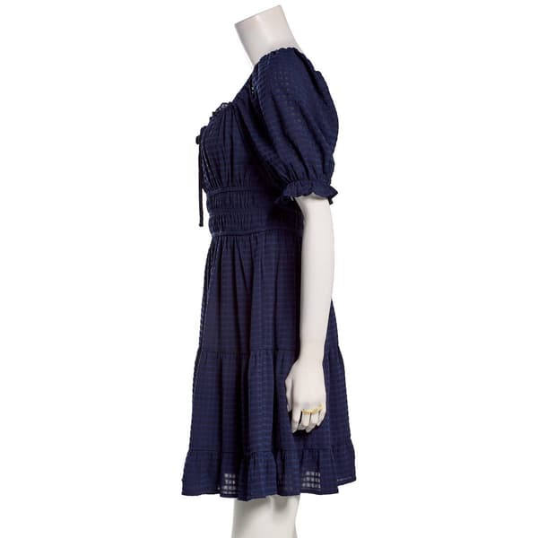 Juniors Jolt Puff Sleeve Ruch Waist Gauze A-Line Dress