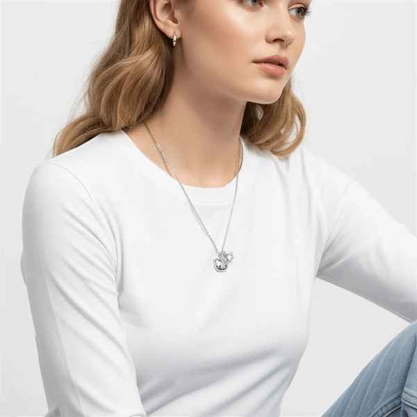 Saffron Sterling Silver Moissanite Diamond Kitty Charm Necklace