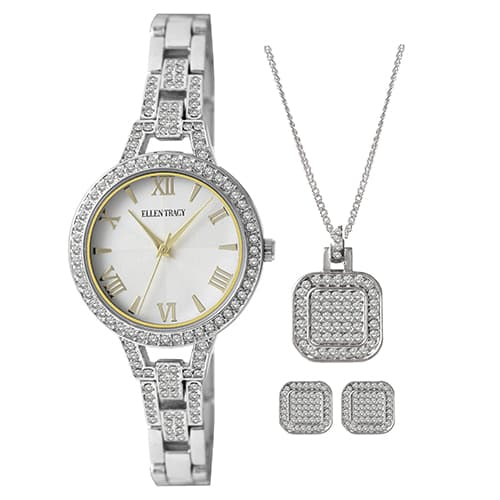 Ellen Tracy Watch Necklace Earrings Set ET8113SL Boscov's