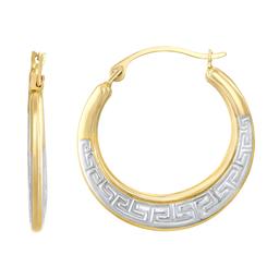 22mm 10kt. Two-Tone Gold Greek Key Pattern Earrings