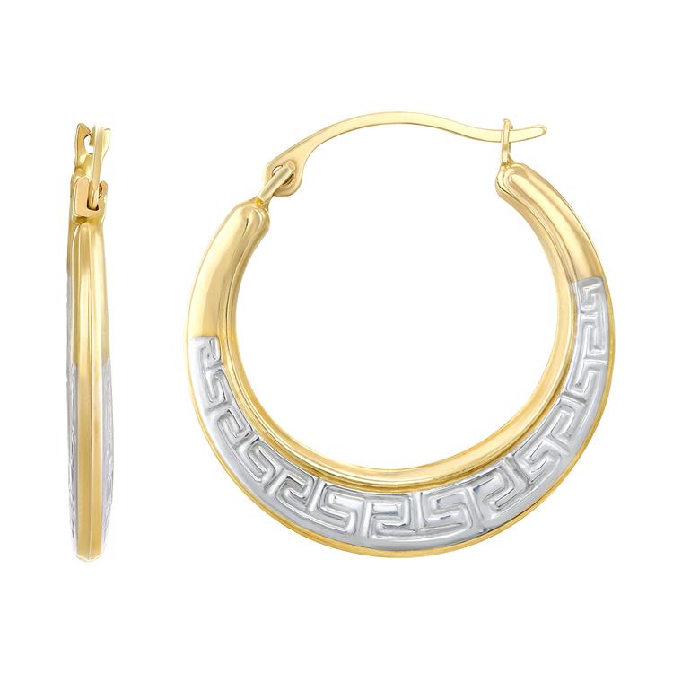 22mm 10kt. Two-Tone Gold Greek Key Pattern Earrings