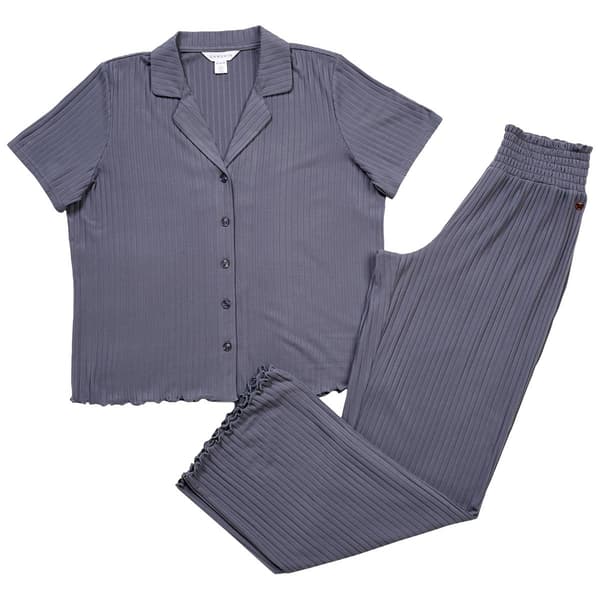 Womens Danskin Short Sleeve Solid Notch Collar Pajamas Set - image 