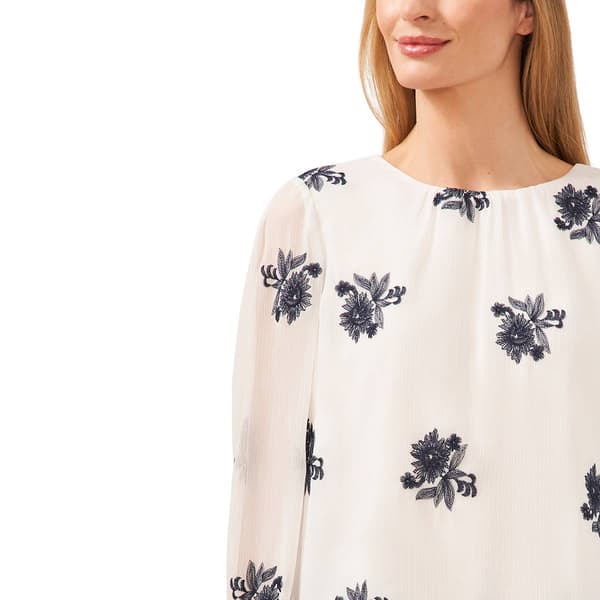 Womens Cece Smocked Cuff Long Sleeve Floral Blouse