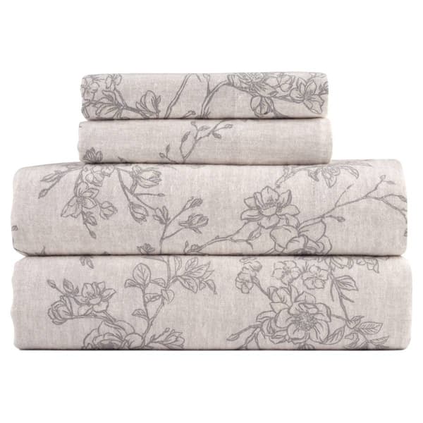 Kathy Ireland 100% Turkish Cotton Flannel Grey Toile Sheet Set