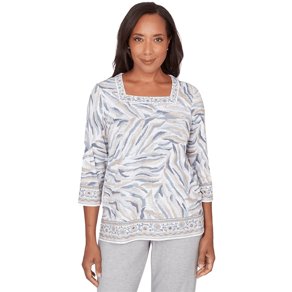 Petites Alfred Dunner Comfort & Joy Square Neck Animal Print Bor
