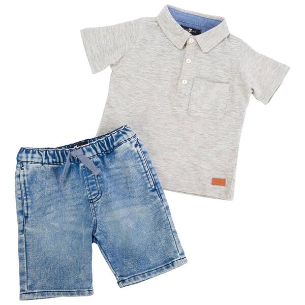 Toddler Boy 7 For All Mankind&#40;R&#41; Polo Top & Denim Shorts Set - image 