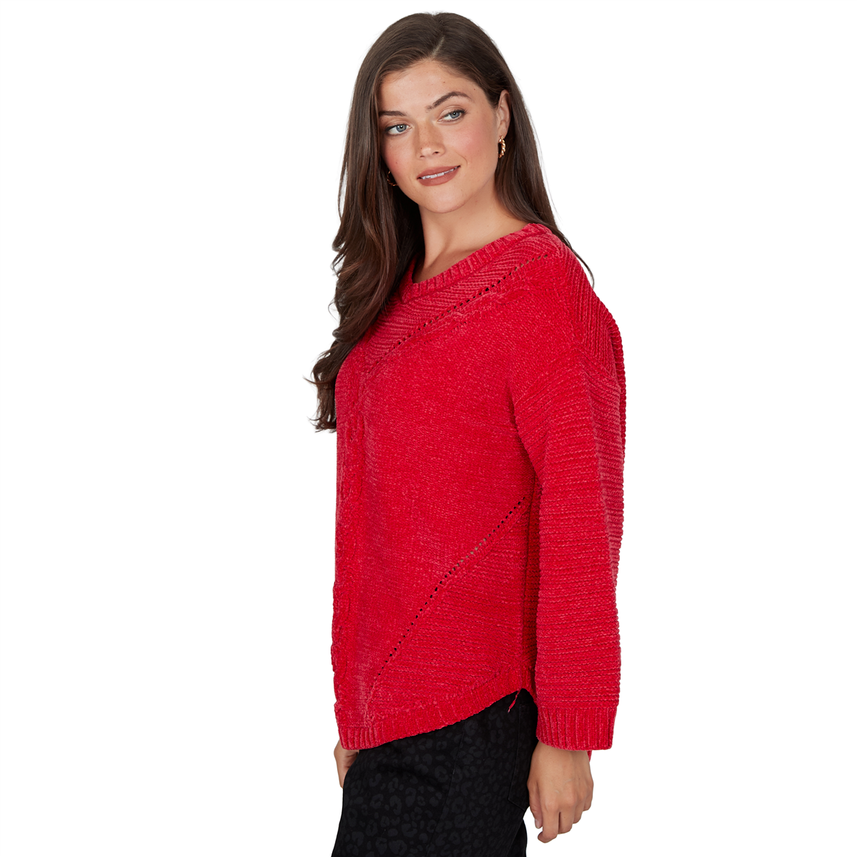 Womens Ruby Rd. Mysterious Romance Chenille V-Neck Sweater