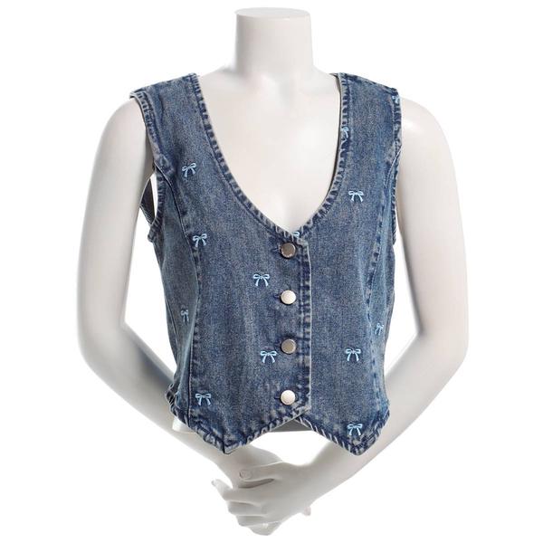 Juniors Stoosh Embroidered Denim Vest - image 