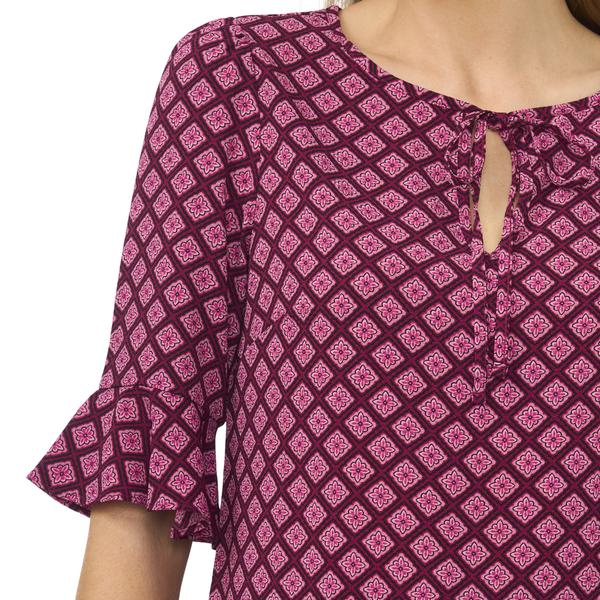 Womens Cece 3/4 Flounce Sleeve Tie Neck Geometric Blouse