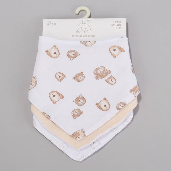 Baby Unisex Elephant and Castle 3pk. Bear Bandana Bibs - image 
