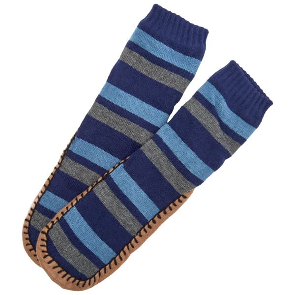 Mens Born Striped Slipper Socks - Navy/Grey - image 