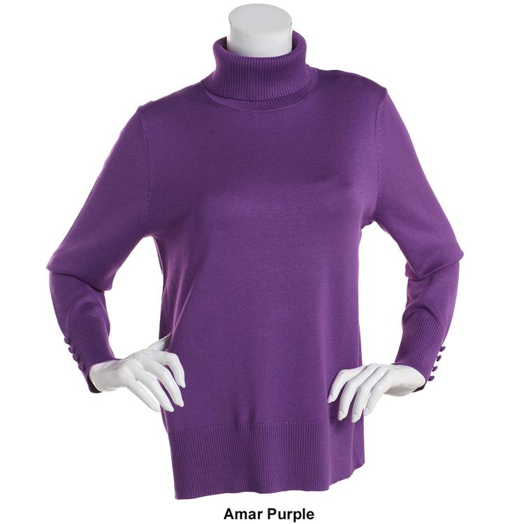 Plus Size Retrology Long Button Sleeve Turtleneck Sweater
