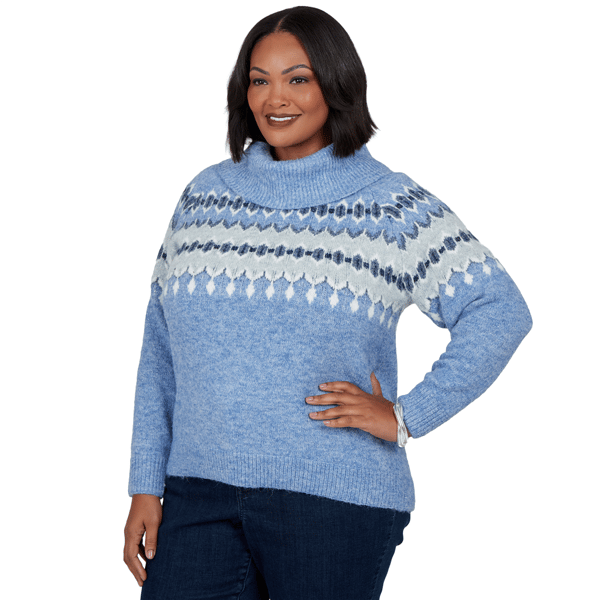 Plus Size Skye’s the Limit Icy Blue Sparkle Fair Isle Sweater